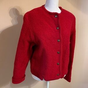 Cleo Red Teddy Jacket, size Medium, cozy and cute,timeless,pure wool